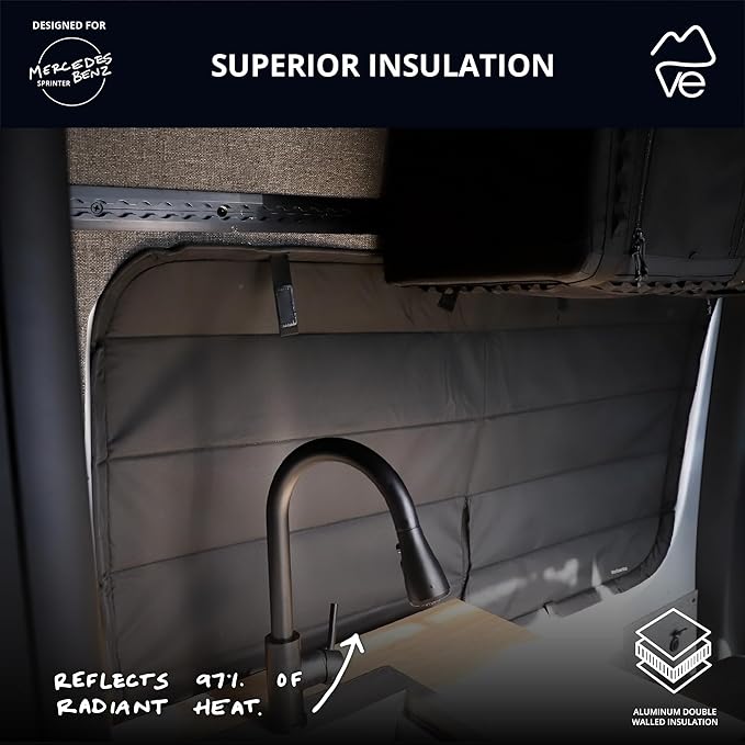 VanEssential Insulated Stealth Blackout Magnetic Window Cover Designed for Mercedes-Benz NCV3 & VS30 (Van Years 2007 to Current), Crew Window (Bare Metal Window Frame Only), Black