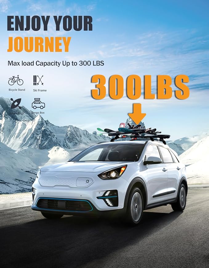 KINGGERI 300lbs Lockable Roof Rack Cross Bars Compatible with Kia NIRO 2017 2018 2019 2020 2021 2022 with Flush Side Rails, Heavy Duty Aluminum Roof Rails Crossbars Rooftop Cargo Carrier Luggage Black