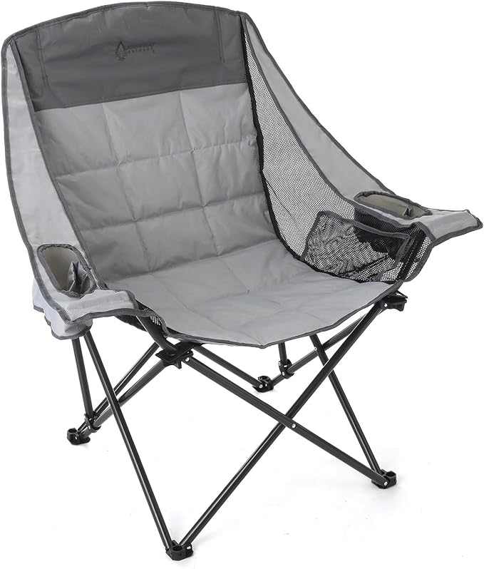 ARROWHEAD OUTDOOR Oversized Folding Camping Chair, Heavy-Duty 300 lbs Capacity, Adjustable Double Cup Holder, Mesh Panels, Inner Storage Pockets & Carry Bag