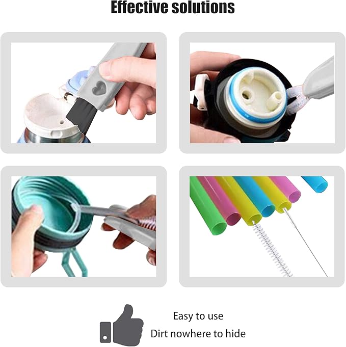 3 in 1 Vacuum Cup Lid Brush,Multifunctional Water Bottle Cap Cleaner,Kettle Cover Cleaning Tools,Top and Gap Clean Gadget,Thermos Washer Remover,Portable Mini Scrubber,with Nylon Straw Washing Kit