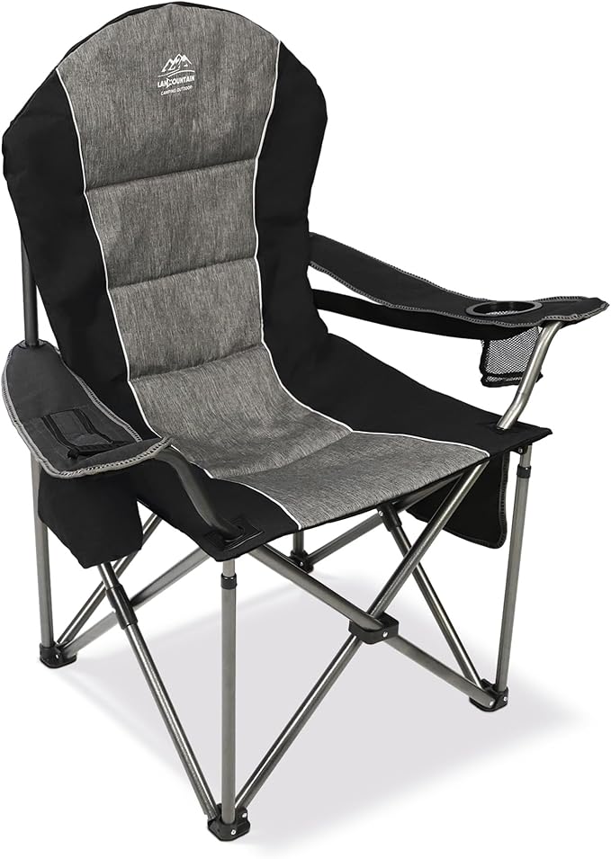 Camping Chairs for Adults,High Back Folding Camp Chair with Cup Holder and Cooler Bag,Heavy Duty Outdoor Lawn Chairs,Perfect for Camping,Hiking,Picnics,and Beach Trips,Black