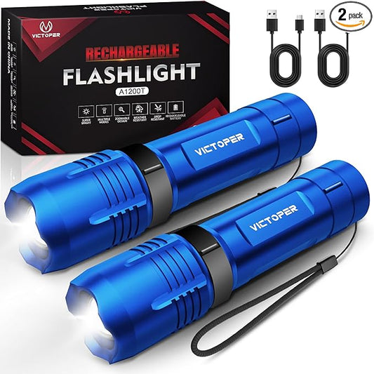 Victoper Red Rechargeabe Flashlight 2 Pack, High Lumens 5 Modes LED Bright Tactical Flashlights, Waterproof Zoomable Flash Light for Outdoor, Gifts for Camping Essentials Gear