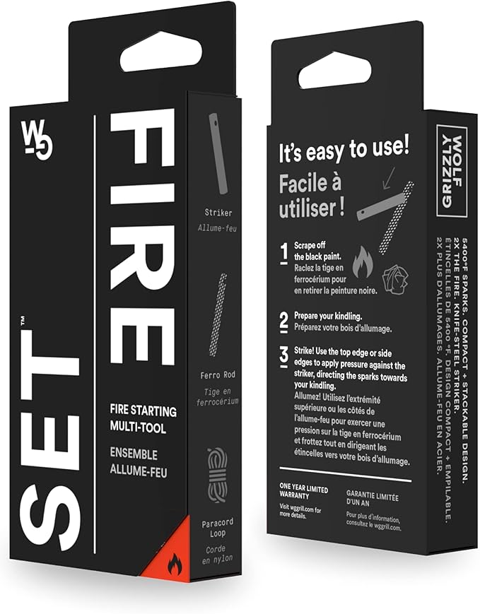 Wolf and Grizzly Fire Set - Fire Starter Survival Tool/Ferro Rods with Striker | Superior to Flint and Steel | Backpacking Gear | Fire Starter Kit for Campfires
