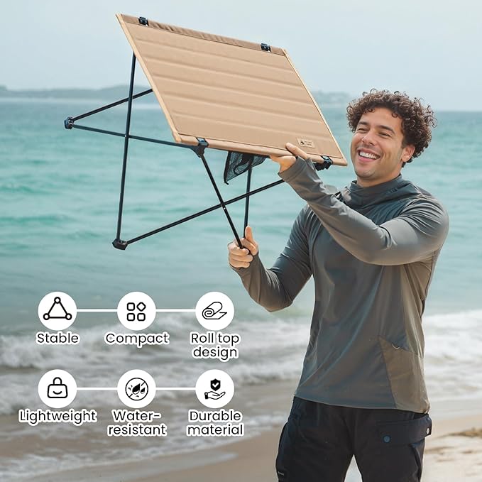 ONETIGRIS Foldable Camping Table, Lightweight Portable Table Sturdy & Quick Setup, Holds Up to 66 lbs, Perfect for Camping, Hiking, Backpacking, Picnic, Beach, Travel