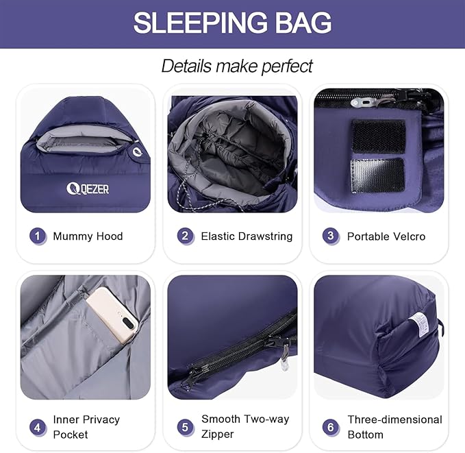 Down Sleeping Bag for Adults, 0°F 10°F 15°F 20°F 600 Fill Power Mummy Lightweight Compact Cold and Warm Weather Backpacking Sleeping Bag for Camping Hiking Outdoor All Seasons
