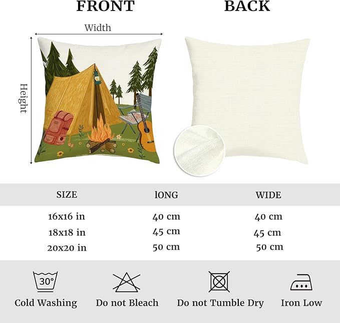 Gnome Happy Camper Camping Life Throw Pillow Covers 18x18 Inch Set of 4 Mountain Tent Campfire Cushion Covers Outdoor Decor for Couch Cushion Cases