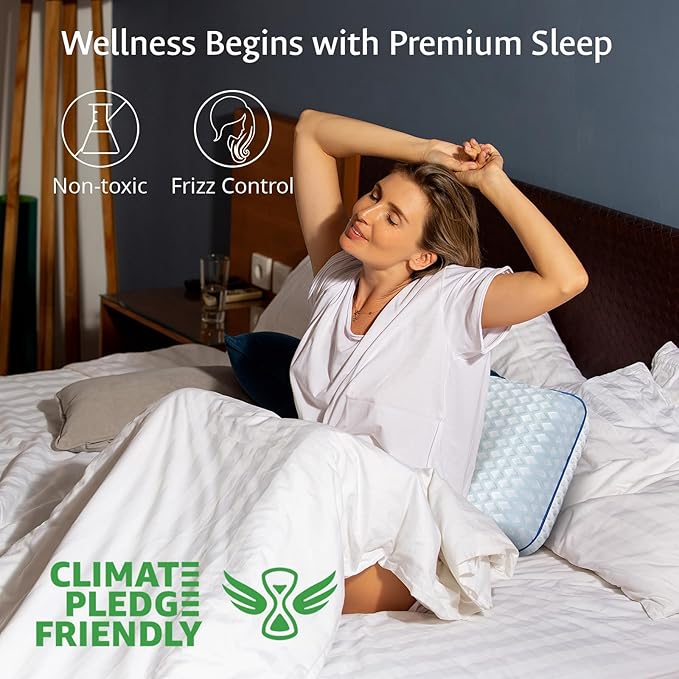 Cooling Gel Memory Foam Pillows for Sleeping Standard Size, Bamboo Rayon Bed Pillow for Back Side Sleeper, Medium Firm Contoured Support for Neck Shoulder Pain Relief, Washable Breathable Dorm Twin XL