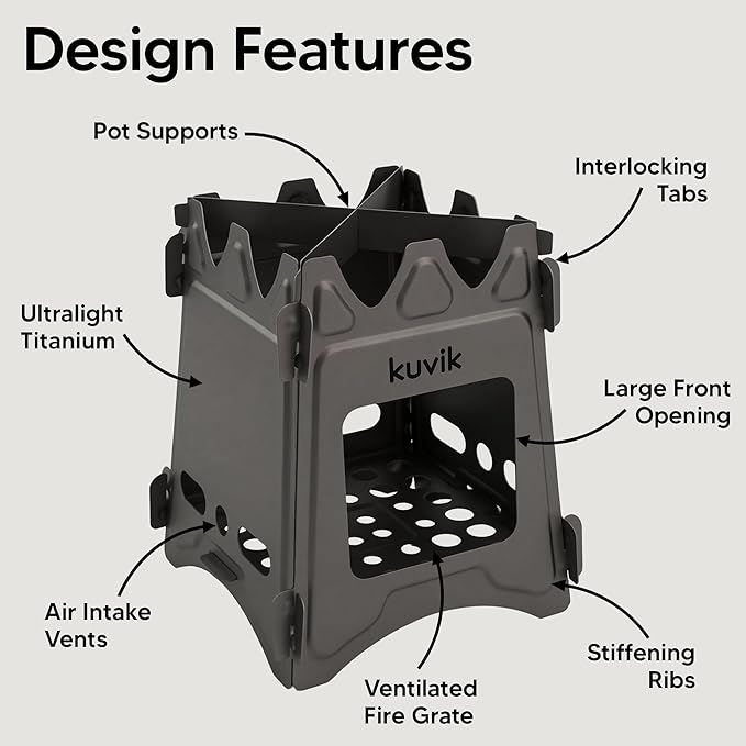 Kuvik Titanium Wood Stove - Ultralight and Compact Stove for Backpacking, Camping, and Survival