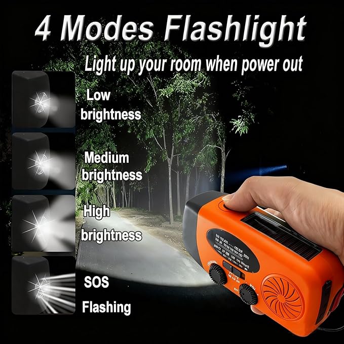Emergency Weather Radio, 2000mAh Solar Hand Crank Portable AM/FM NOAA Radio, Battery Powered with Cell Phone Charger, LED Flashlight, SOS Alarm for Camping & Home Emergencies (Orange)