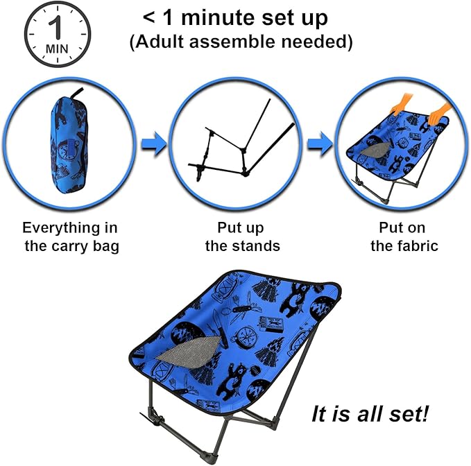 Youth and Kids Camping Chair | Ultra Lightweight, Foldable and Heavy Duty | Ideal Indoor/Outdoor Kid Chair for Camping, Beach, Sports and Lawn