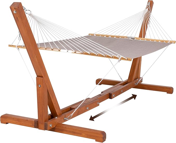 SUNCREAT Hammocks for Outside, 2 Person Outdoor Quick Dry Hammock with Adjustable Wooden Stand, Coffee