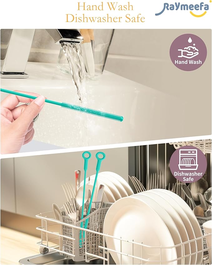 Straw Cleaner Brush Set - Raymeefa Scratch-Free Detail Cleaning for Reusable Straws & Tumblers (Green)