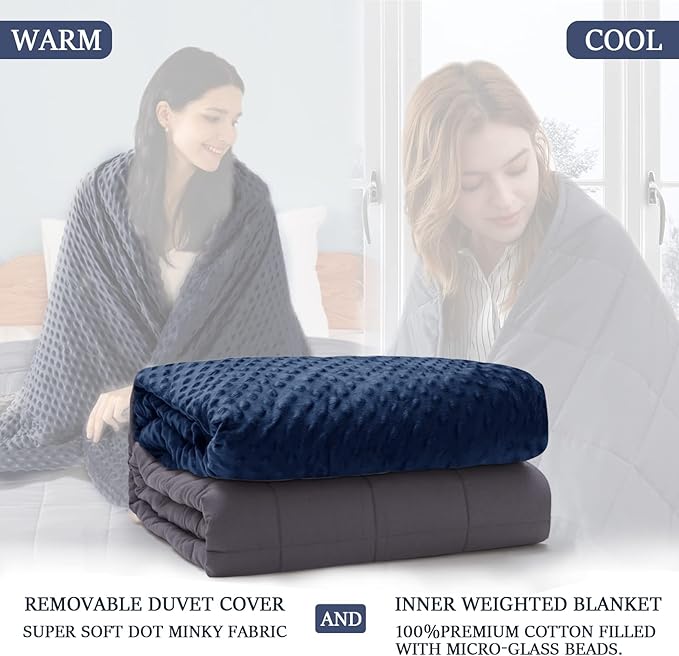 yescool Weighted Blanket with Cover for Adults (15 lbs, 48" x 72", Cobalt Blue) Heavy Blanket for Sleeping Perfect for 140-160 lbs, Twin Size Breathable Blanket with Premium Glass Bead