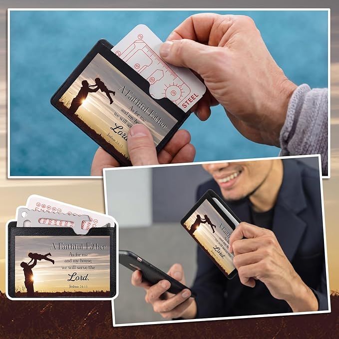 10 Pcs Faithful Father 11 in 1 Stainless Steel Credit Card Multitool Father's Day Gifts Survival Wallet Tool Bible Verse Joshua 24: 15 Pocket Tool Set for Men Church Prizes Party Favor