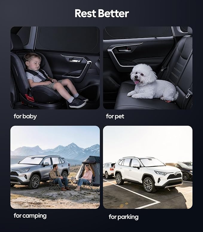Wigoo 2026 Upgrade 8PCS Full Set Window Sunshade for Toyota RAV4 2019-2025 [7-Layer Cooler & Blacker, Ice-Crystal Tech] with Windshield for Sun Block, Baby, Camping, Privacy Napping, Relax