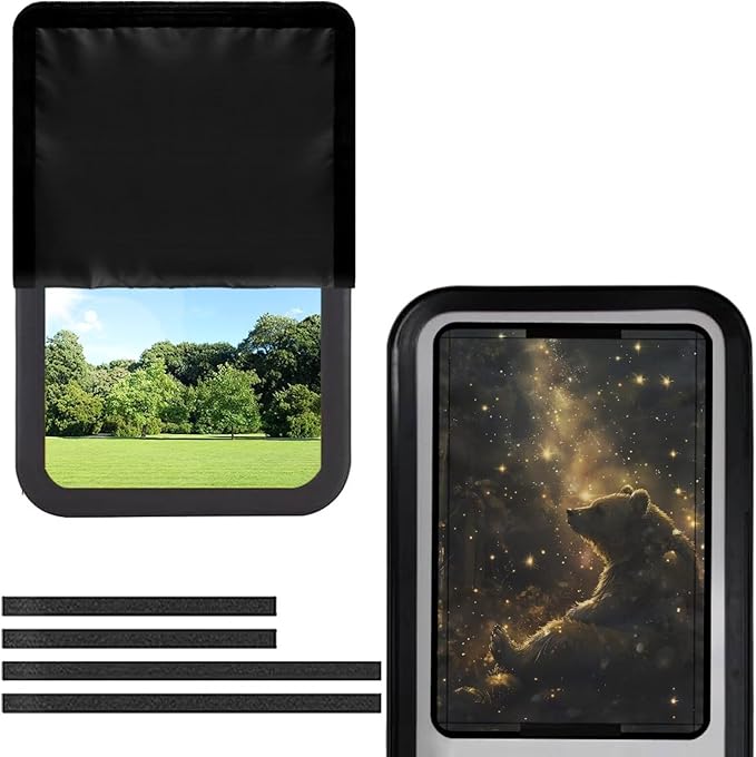 Bear Rv Door Window Shade Cover, Foldable RV Blackout Window Covers, UV Rays Protection Camper Trailer Door Window Cover