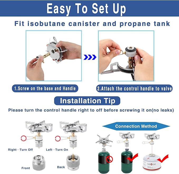 Backpacking Stove Portable Camping Stove Burner, Caudblor Small Backpack Stoves with Butane Adapter, Lightweight Hiking Stove with Carrying Case for Travel, Little Father's Day gifts Camp Stove