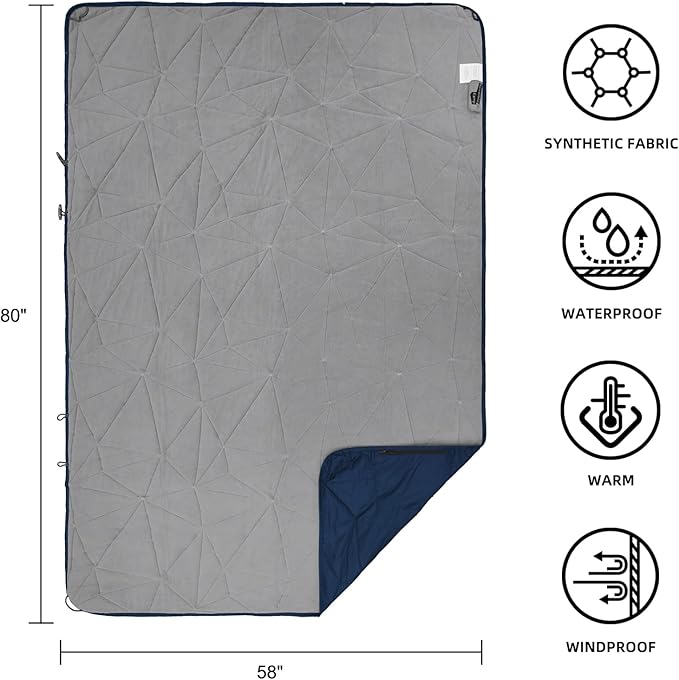 Large Outdoor Waterproof Blanket Extra Thick Fleece Stadium Blanket for Camping, Car, Pet, Picnics - Windproof, Wearable, Machine Washable 80" x 58" (Dark Blue)