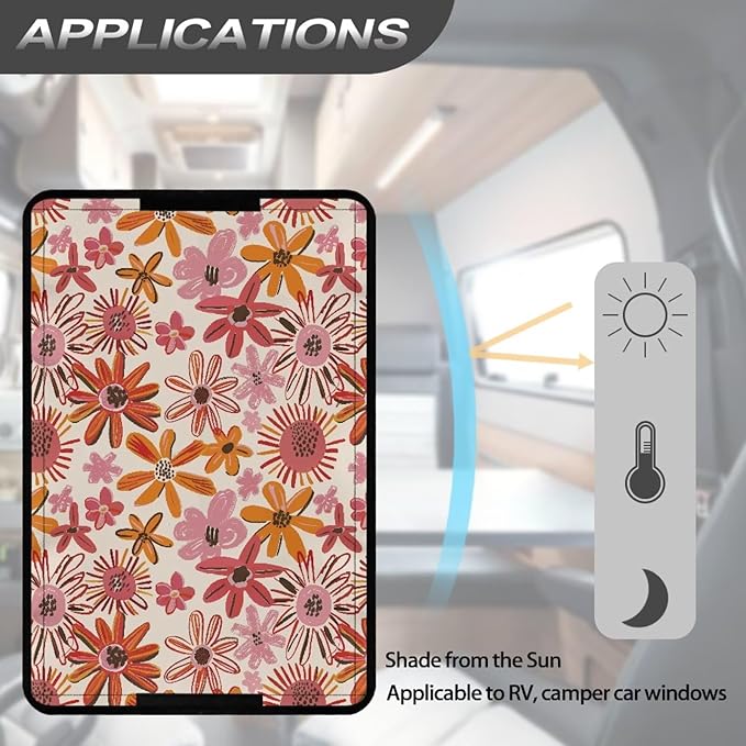 RV Door Window Shade Cover - Flowers RV Blackout Window Cover with UV Protection and Privacy Features, Camper Trailer Sun Shade Accessories for Women Men