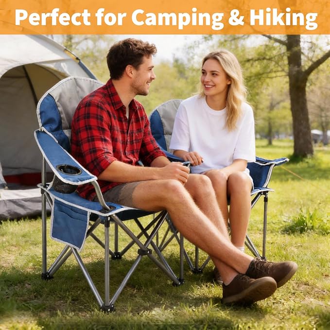NEWBULIG Oversized Folding Camping Chairs for Adults, Heavy Duty Support 500 LBS, Portable Outdoor Collapsible Chair with Cup Holders, Side Cooler & Pockets for Lawn, Beach, Fishing, Hiking