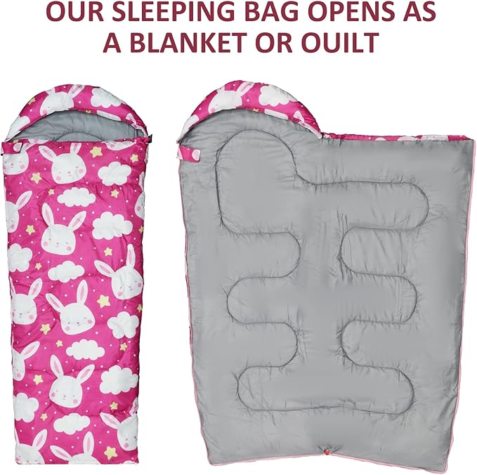 Kids Sleeping Bags - Camping Sleeping Bags with Carry Bag - Compact Sleeping Bag for Hiking, Backpacking 3 Season Warm & Cool Weather, Lightweight Waterproof Outdoor Travel for Boys Girls