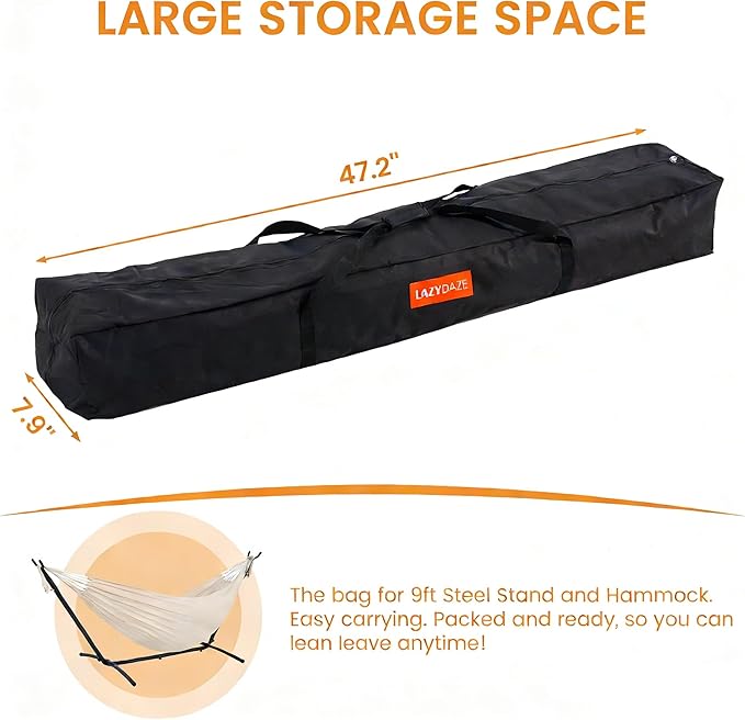 Lazy Daze Hammocks Extra Large Heavy Duty Hammock Storage Bag, 47.2''L x 7.9''W 600D Waterproof Oxford Fabric Bag for Hammock and 9 FT Stand, Portable Carrying Bag with Zippers & Handles, Black