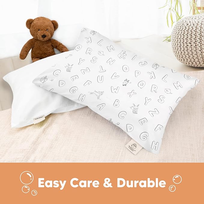 KeaBabies Toddler Pillowcase 13"x18" - Organic Cotton Toddler Pillowcase for Kids, Boys, Girls, Soft & Durable Cotton Cover for Miniature Sleepy Pillows, Cute Colors, Pillow Sold Separately (ABC Land)
