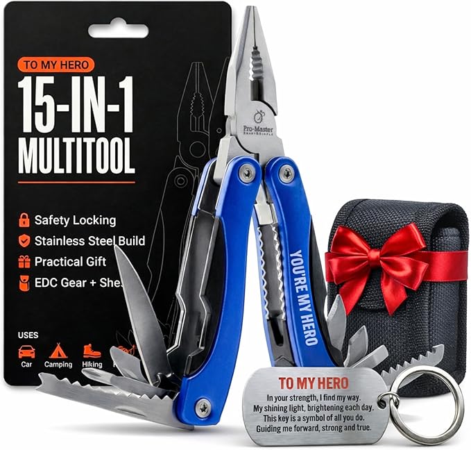 YOU ARE MY HERO Engraved 15-in-1 Multitool & Keychain Set, Stainless Steel Locking EDC Gear, Practical Gifts for Men, Dad, Husband, Son, Brother, Boyfriend, Camping Hiking Fishing Survival Tool