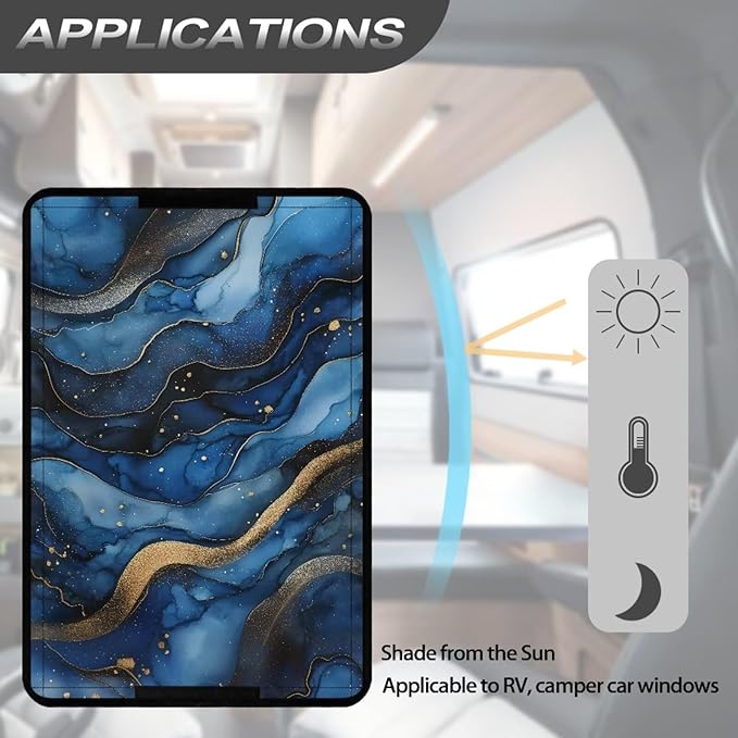 RV Door Window Shade Blue Marble RV Window Cover with UV Protection and Privacy Features for Campers, Marine Vehicles, Travel Trailers