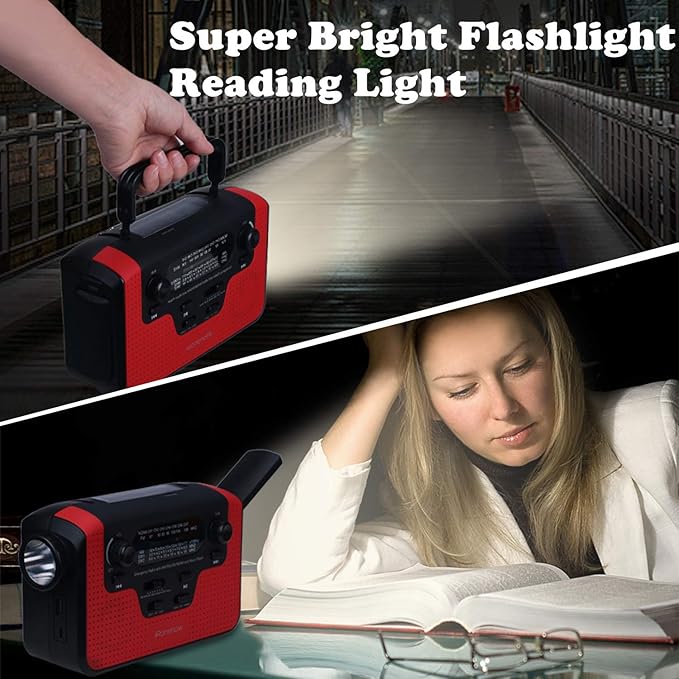2300mAh Solar Hand Crank Emergency AM/FM/SW/NOAA Radio, Real NOAA Alert Weather Radio with SOS Alarm, TF Card Speaker, LED Flashlight & Reading Lamp, Phone Charger for Camping, Emergency