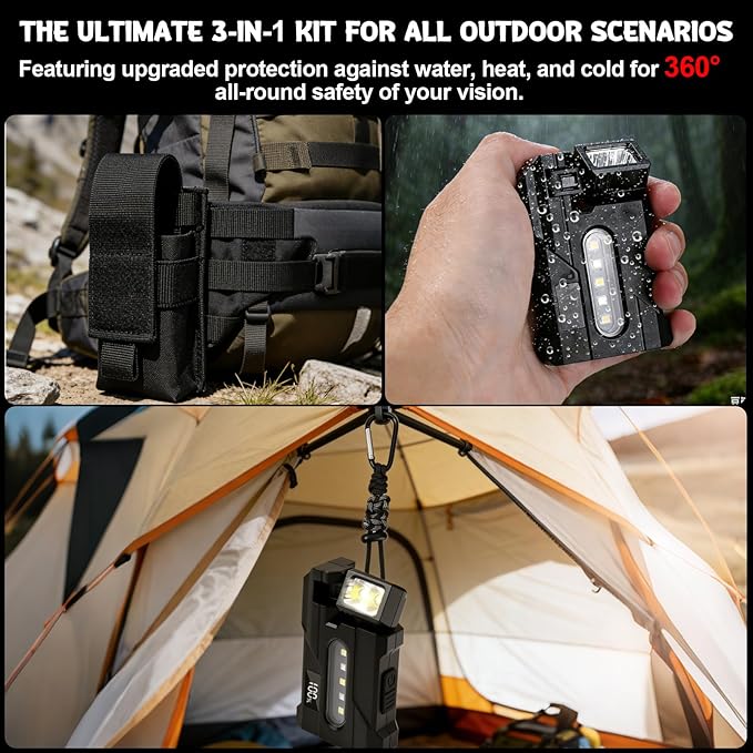 Mity rain G5 Mini EDC Flashlight Kit 500 Lumens, 5-in-1 Tactical Flashlight Rechargeable with Carabiner & Professional Gear Bag, 1500mAh Magnetic Flashlights Set for Outdoor Home Emergencies (Black)