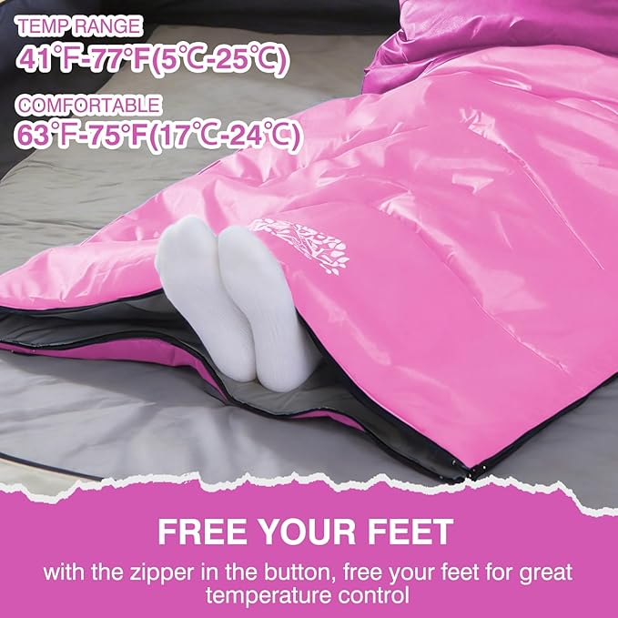 Sleeping Bag 4 Seasons Adults & Kids for Camping Hiking Trips Warm Cool Weather,Lightweight and Waterproof with Compression Bag,Indoors Outdoors Activities