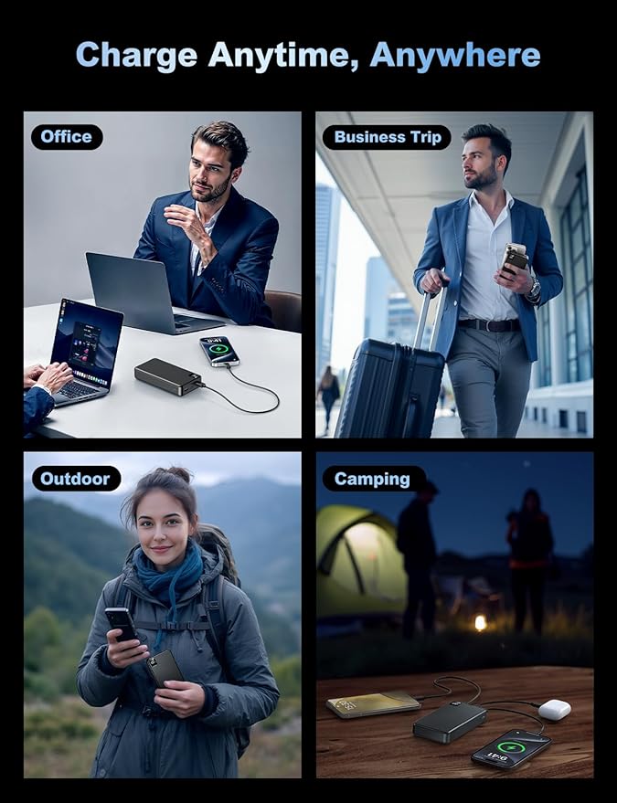 Portable Charger Power Bank, PD 22.5 W Fast Charging Large Capacity Battery Pack, 56800mAh Portable Phone Charger for Travel Camping Essential Compatible with iPhone 17/16/15/14/13 Series, iPad-Black