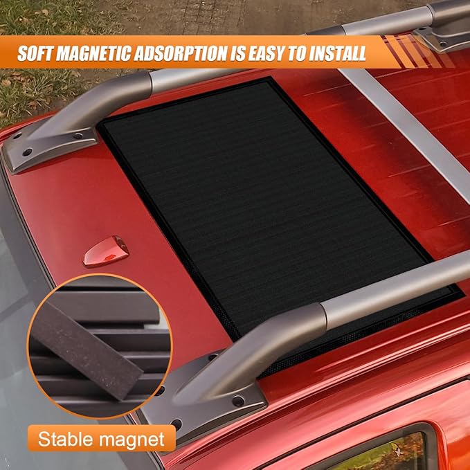 YoRise Magnetic Car Sunroof Sun Shade Breathable Mesh, Auto Moonroof UV Rays & Bug Protection Screen, Quick Install Vehicle Roof Window Shield Cover Accessories for Camping, Parking (Black)