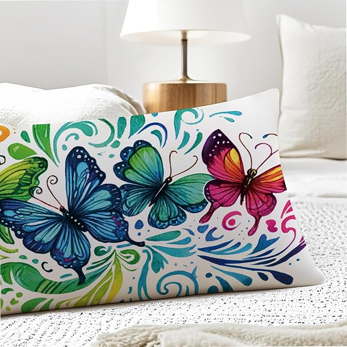 Colorful Rainbow Butterfly 20x54 Body Pillow Cover, Butterfly Lover Gifts for Women Girls Decorative Long Body Pillow Cases for Bed Couch