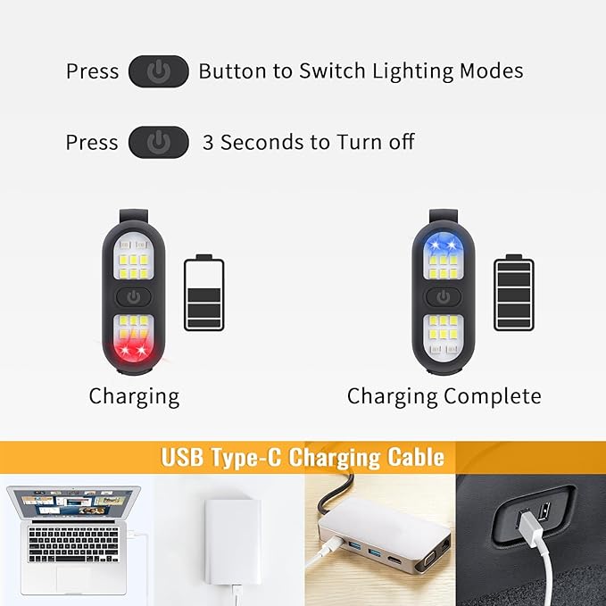 Clip on Flashlight, Running Lights for Runners Dog Light for Dog Walking at Night Rechargeable Safety Portable EDC Flashlight Gift for Runners Hands Free LED Work Light Flashing Camping Hiking Gear