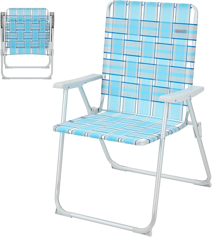 #WEJOY Folding Beach Chair for Adults, Lightweight Beach Chair with Shoulder Straps, High Back Camping Chairs with Hard Armrest, Supports 300lbs for Outdoor Lawn Concert