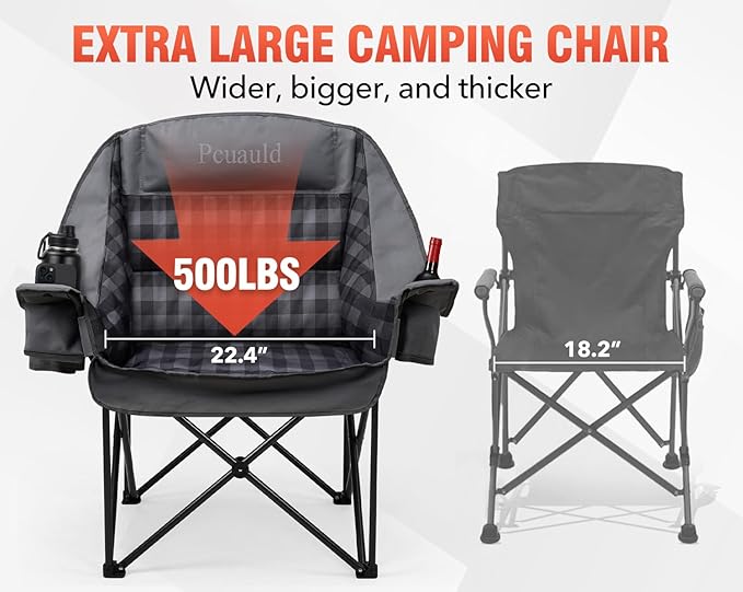 Camping Chairs for Adults Heavy Duty Padded Folding XL Camp Chairs with Cup Holder, Supports 500lbs, Oversized Large Outdoor Widen Comfy Lawn Chairs for Tailgating Sports Beach Yard