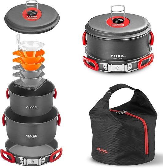 Alocs Camping Cookware, Portable Camping Essentials with Accessories, Camping Gear Camping Cooking Set for Outdoor Cooking, Backpacking, Hiking and Picnic.