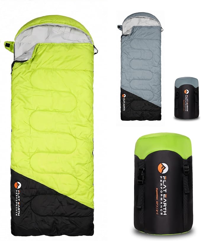 Expedition Camping Sleeping Bags with Compression Sack – 32°F/0°C Lightweight Camping Sleeping Bag for Camping & Hiking, Water-Resistant, Fits Adults & Teens Up to 6'0"