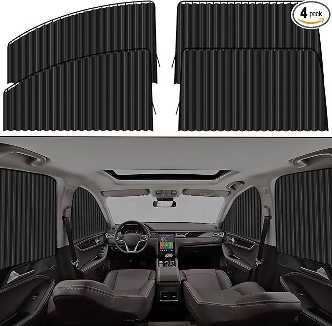 XCBYT Car Window Shades - 4 Pack Car Privacy Curtains 99% UV Light Block Side Window Covers for Van SUV Pickup Truck Keeps Cooler for Sleeping Camping