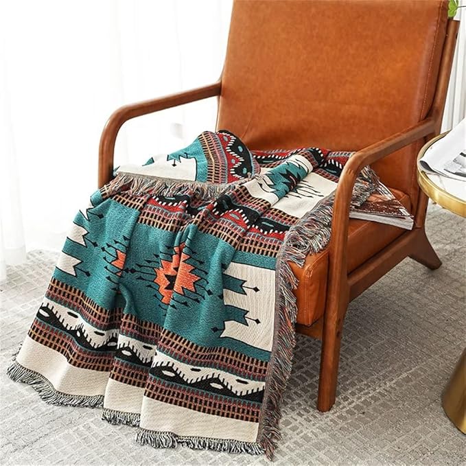 Homesy Boho Throw Blankets Southwestern Bed Throws Cover Reversible Green Aztec Southwest Blanket for Couch Chair Sofa Home Outdoor Beach Car Tent Travel Camping 51"x63"