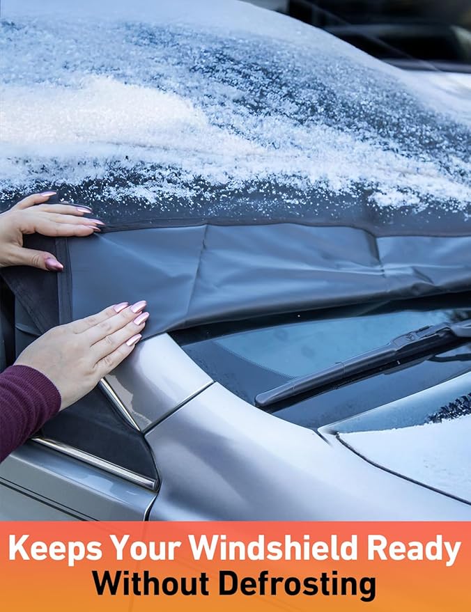 EcoNour Car Snow Cover Compatible for Audi A3 A4 A5 A6 | Windshield Cover for Ice and Snow with S-Hook Straps | Heavy-Duty 600D Oxford Winter Car Cover, Waterproof & Anti-Slip