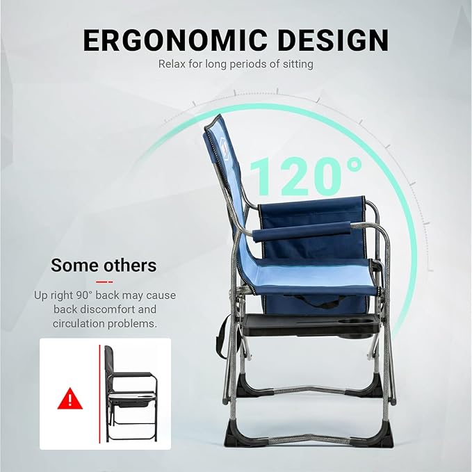 Overmont 2PCS Oversized Lightweight Camping Chair - Portable Comfortable Heavy Duty Foldable Directors Chairs with Side Table & Cooler Bag for Outside Camp Beach Picnic Lawn and Fishing Support 400lbs