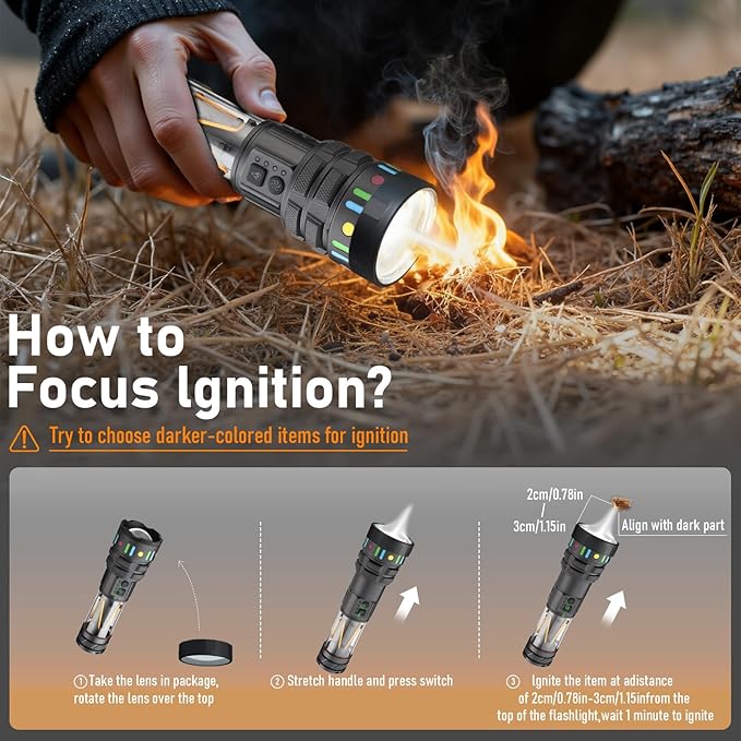 Rechargeable Camping Flashlight Tactical Flashlight, 11 Modes Multi-Function Flashlight 10000 Lumens Portable Camp Light with Stand, Bright LED Flashlight for Outdoor Activity, Black
