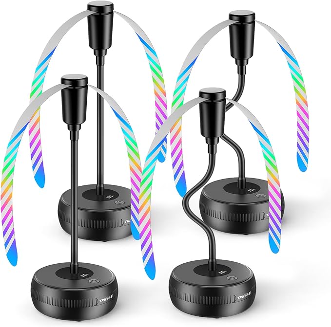 TriPole Fly Fans for Tables, Food Fans 2000mAh Rechargeable Table Fan Portable Fly Spinners with LED Display, 20H Runtime for Outdoor Picnic, BBQ Patio Parties, Camping, Kitchen, 4 Pack (Black)