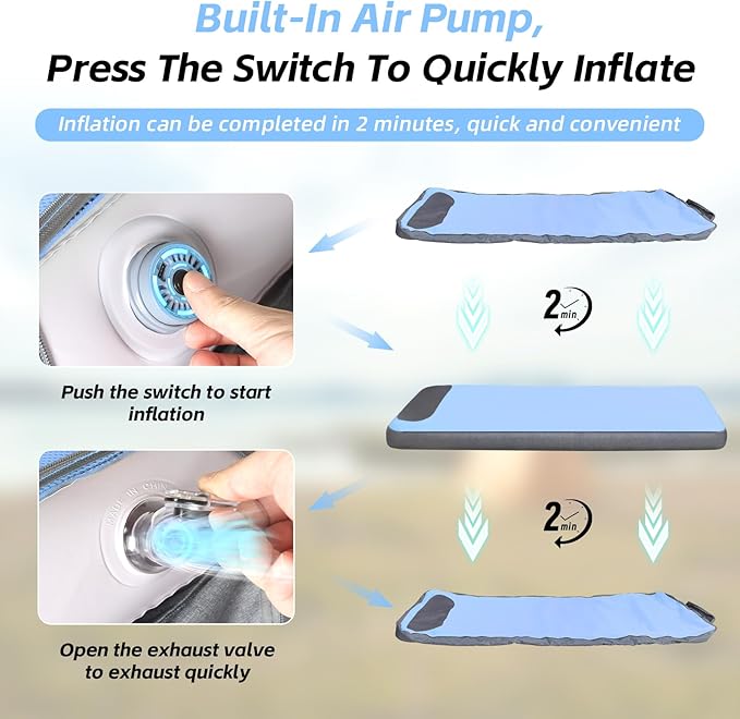 Sleeping Pad, 5.5" Thick Self Inflating Sleeping Pad with Electric Pump,4 Season Camping Mattress Pad with Built-in Pillow, Camping Essentials Gear for Hiking, Backpacking,Tent Use,Camping(Blue)