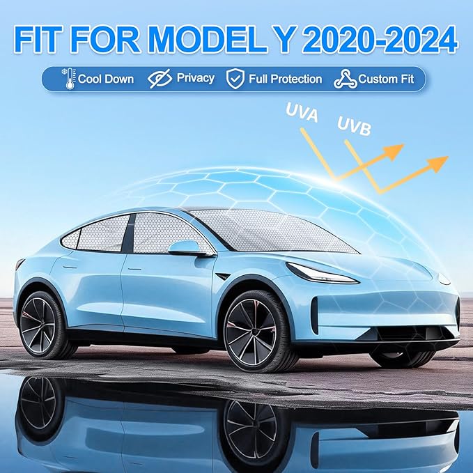 Car Window Shades for Tesla Model Y 2020-2024 Privacy Car Window Covers for Camping | Sleeve-on Design | Upgrade Graphene | Car Window Sunshades for Heat & UV Rays, 8Pcs Set Exclude Roof Sunshade