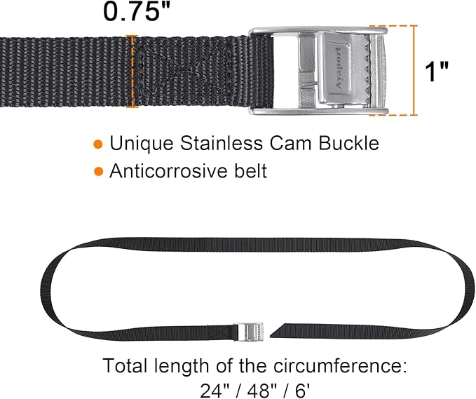 Ayaport Cam Buckle Lashing Straps with Stainless Steel Cam Buckle 1650lbs Break Strength Truck Straps 2ft Tie Down for Packing