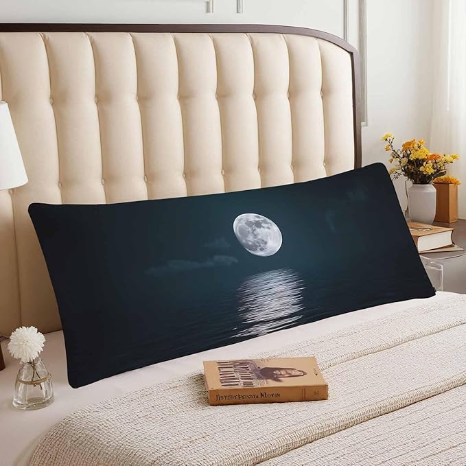 20x54 Body Pillow Cover Ocean Moon Zipper Body Pillowcase Galaxy Moon Ocean Side Sleeper Pillow Covers Body Pillow Case Cushion Cover for Men Women Home Bedroom